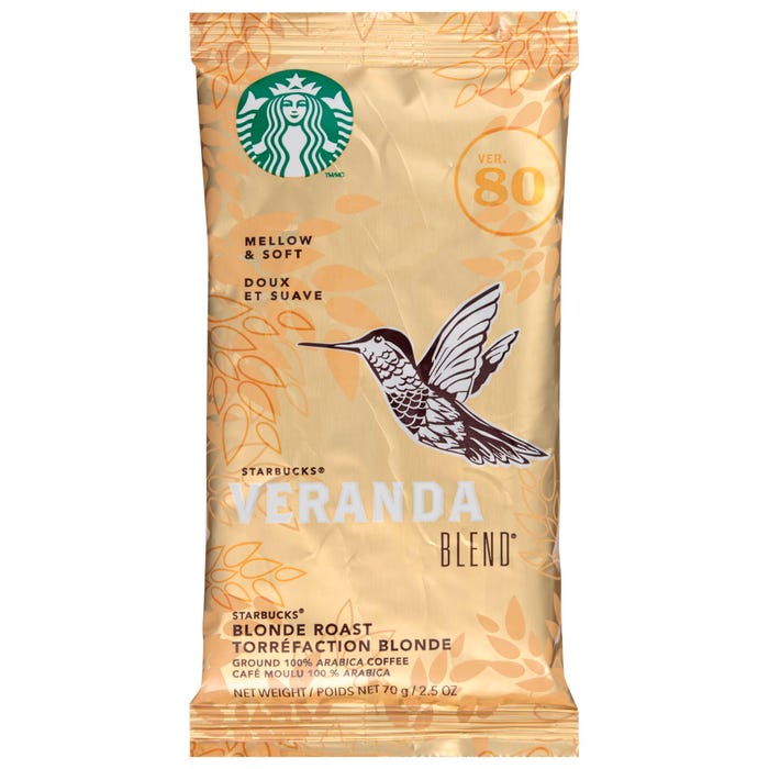 Starbucks Veranda Blend Blonde Roasted Premium Ground Coffee Pack, 2.5 oz, Pack of 18