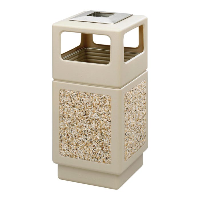 Safco Aggregate Series Side Opening With Urn, 38 Gallon Capacity, 13 x 6 Inch Opening, Black
