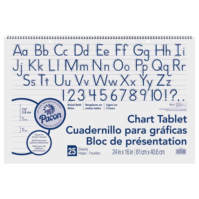 Pacon Manuscript Chart Tablet, 16 x 24 Inches, 1-1/2 Inch Ruled Long Way, 25 Sheets