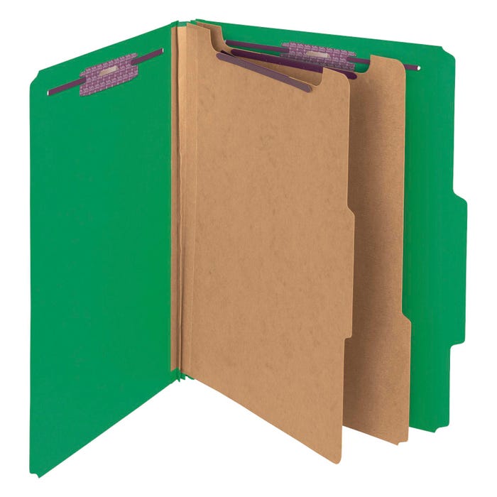 Smead SafeSHIELD Pressboard Classification Folder, Letter Size, 2 Inch Expansion, 2 Dividers, Green, Pack of 10