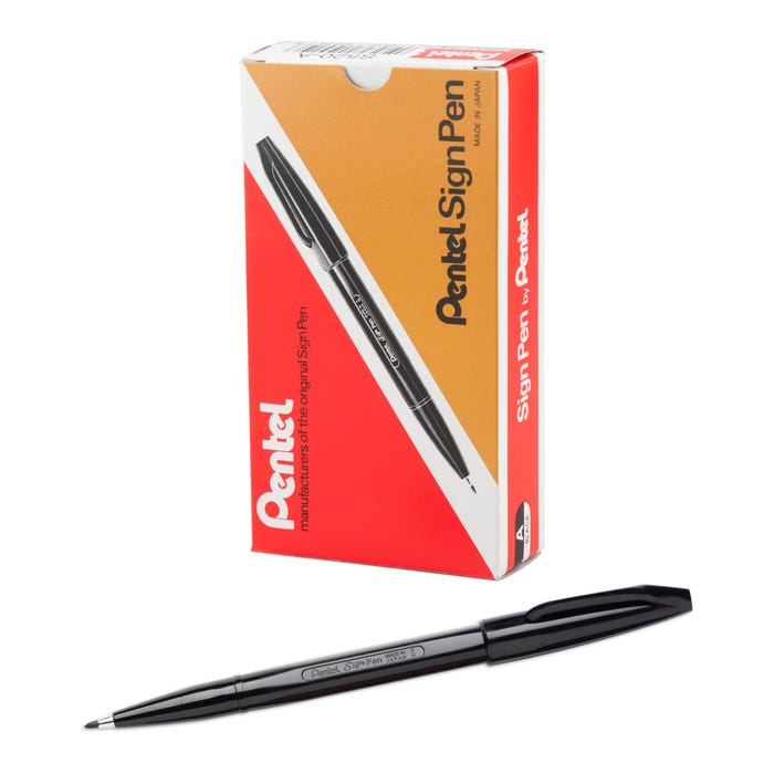 Pentel Arts Sign Fiber-Tipped Pen, Black Ink, Pack of 12