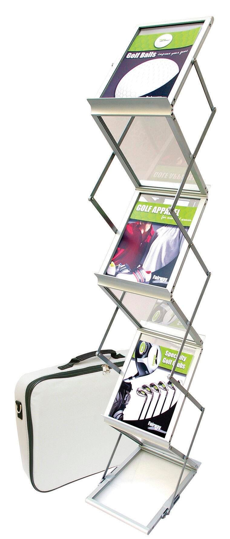 Deflecto Portable Literature Display, 60 X 11-1/2 X 14-1/2 in, 6 Shelf, Aluminum, Silver 1399647