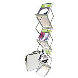 Deflecto Portable Literature Display, 60 X 11-1/2 X 14-1/2 in, 6 Shelf, Aluminum, Silver 1399647