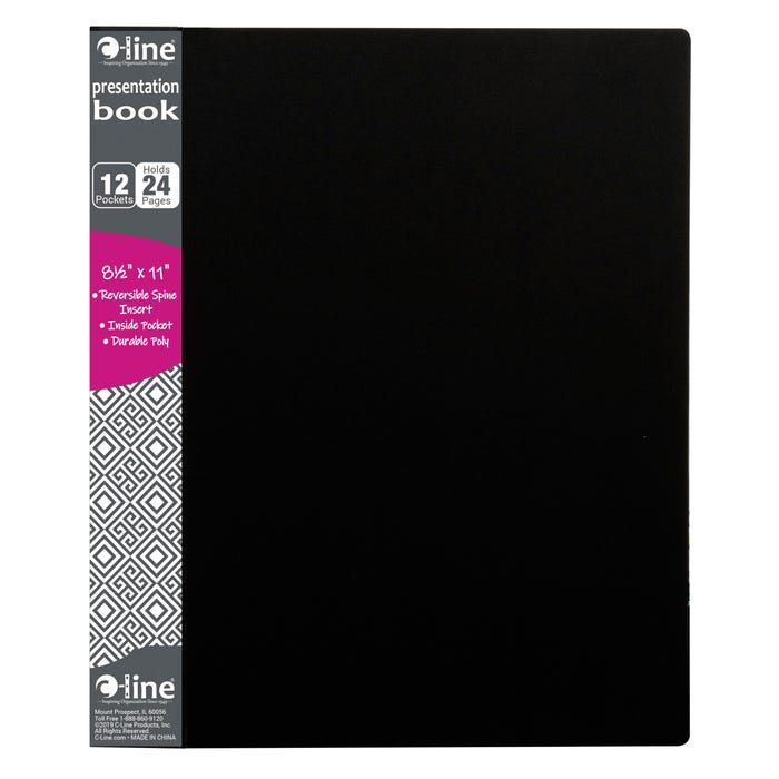 C-Line Bound Sheet Protector Presentation Book, Letter Size, 12 Pocket, Black