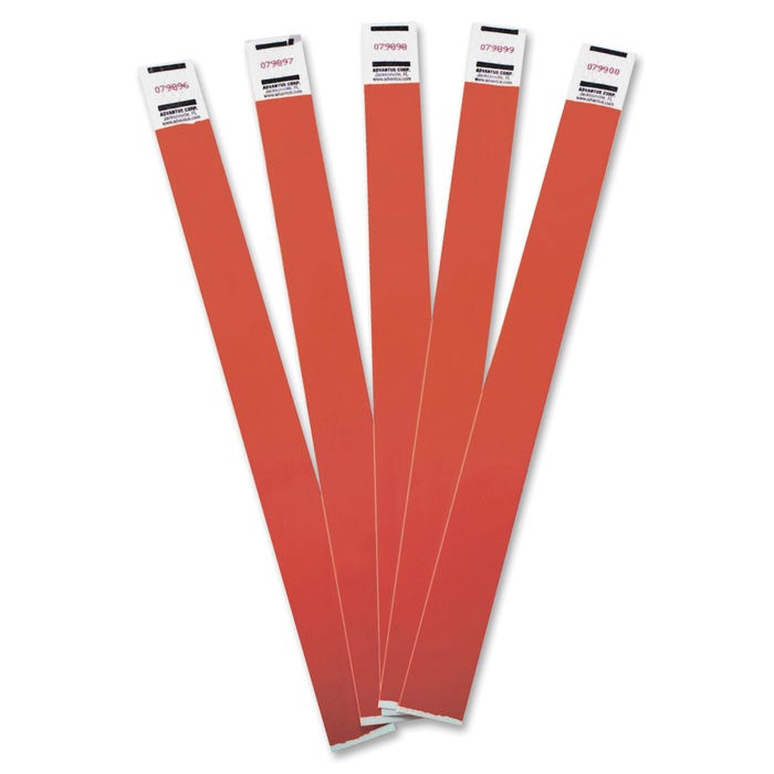 Advantus Wristbands, Tyvek, Numbered, 3/4 x 9-3/4 Inches, Pack of 100, Red