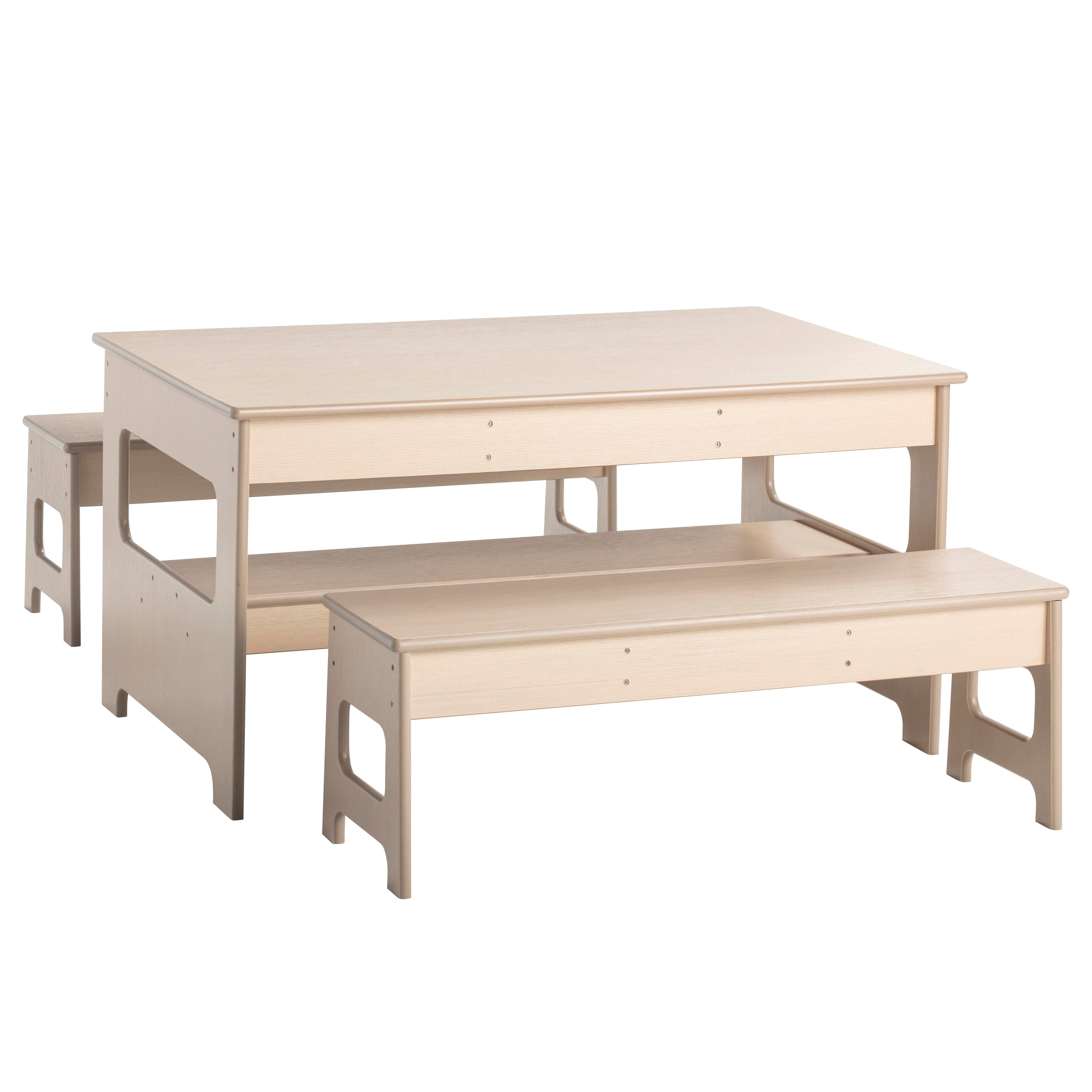 Childcraft Out2Grow Outdoor Oak Poly Table and Bench Set, 48 x 30 x 24 Inches, 2 14-Inch Benches 2162200
