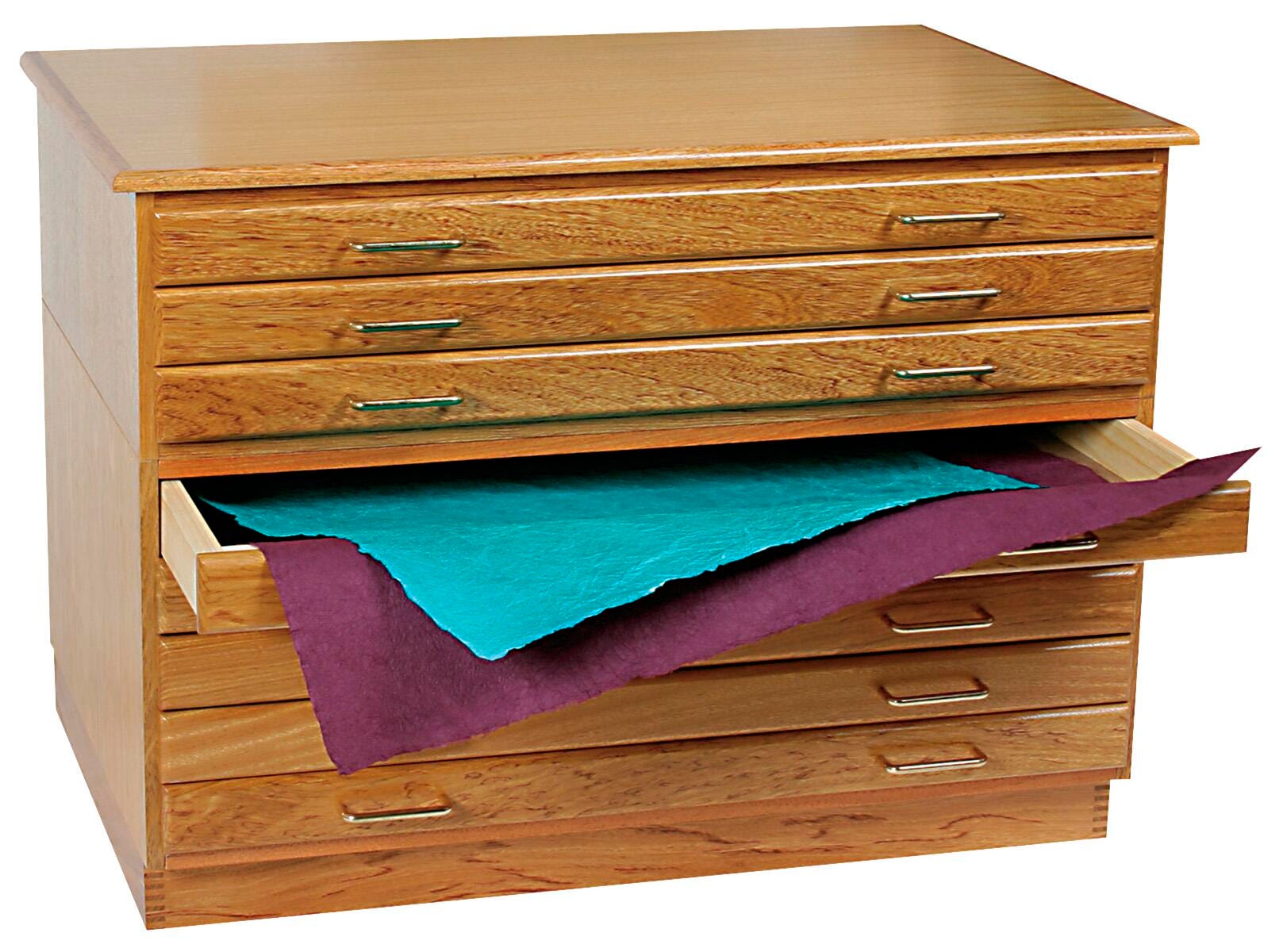 Jack Richeson Flat File Cabinet, 41-1/2 x 28 x 30 Inches, Oak, Golden, Glossy, 8-Drawer, Item Number 412062