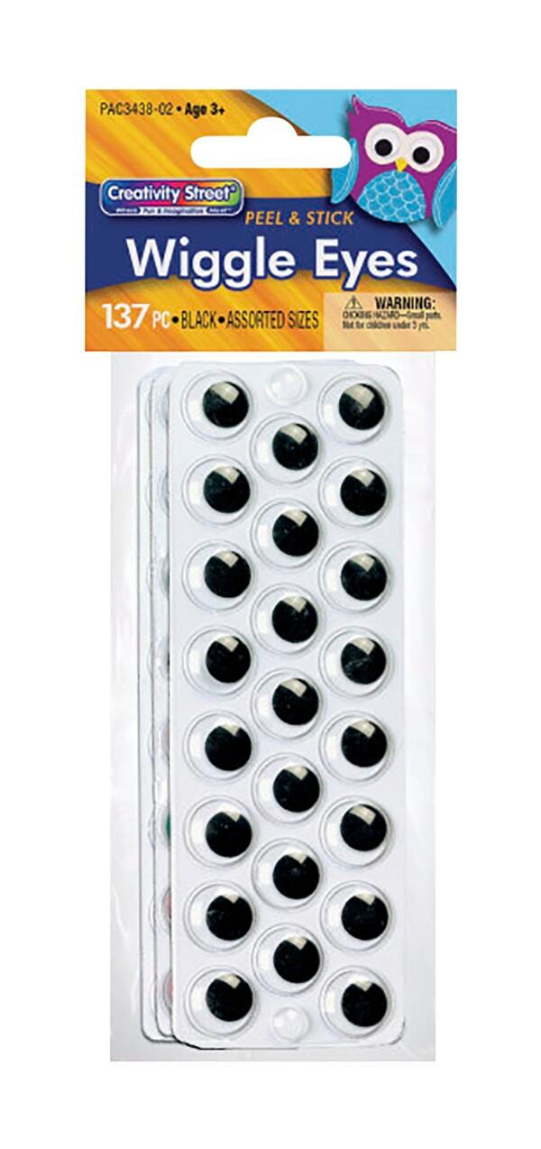 Creativity Street Peel and Stick Wiggle Eyes, Black on White, Set of 137, Item Number 085871