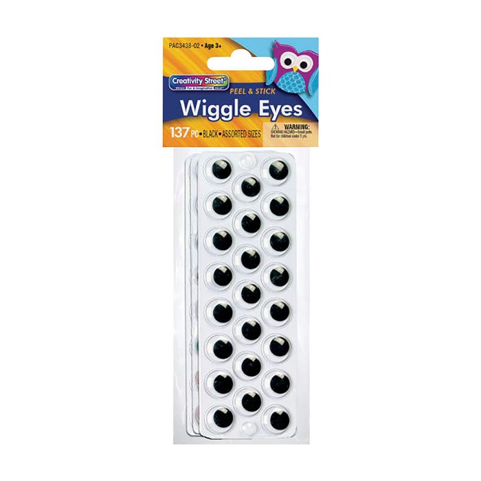 Creativity Street Peel and Stick Wiggle Eyes, Assorted Sizes, Black on White, Set of 137