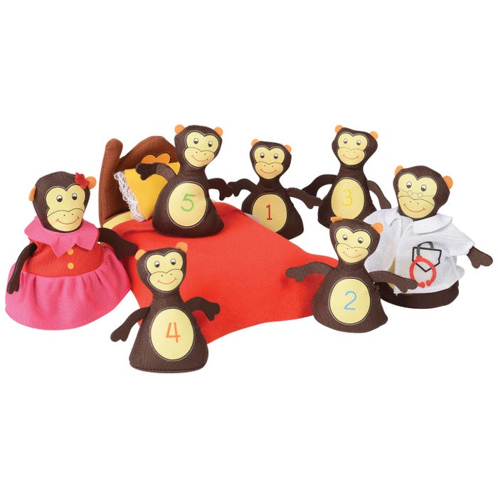 Marvel Education Monkeys Jumping on the Bed Puppets and Props, Set of 8