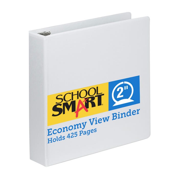 School Smart Round Ring View Binder, Polypropylene, 2 Inches, White
