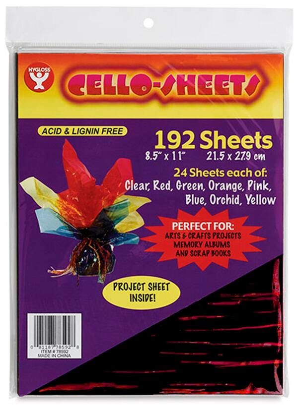 Hygloss Acid-Free Moisture Proof Cellophane Sheet, 8-1/2 x 11 Inches, Assorted Colors, 192 Sheets 405648
