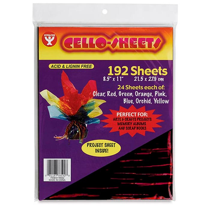Hygloss Acid-Free Moisture Proof Cellophane Sheet, 8-1/2 x 11 Inches, Assorted Colors, 192 Sheets