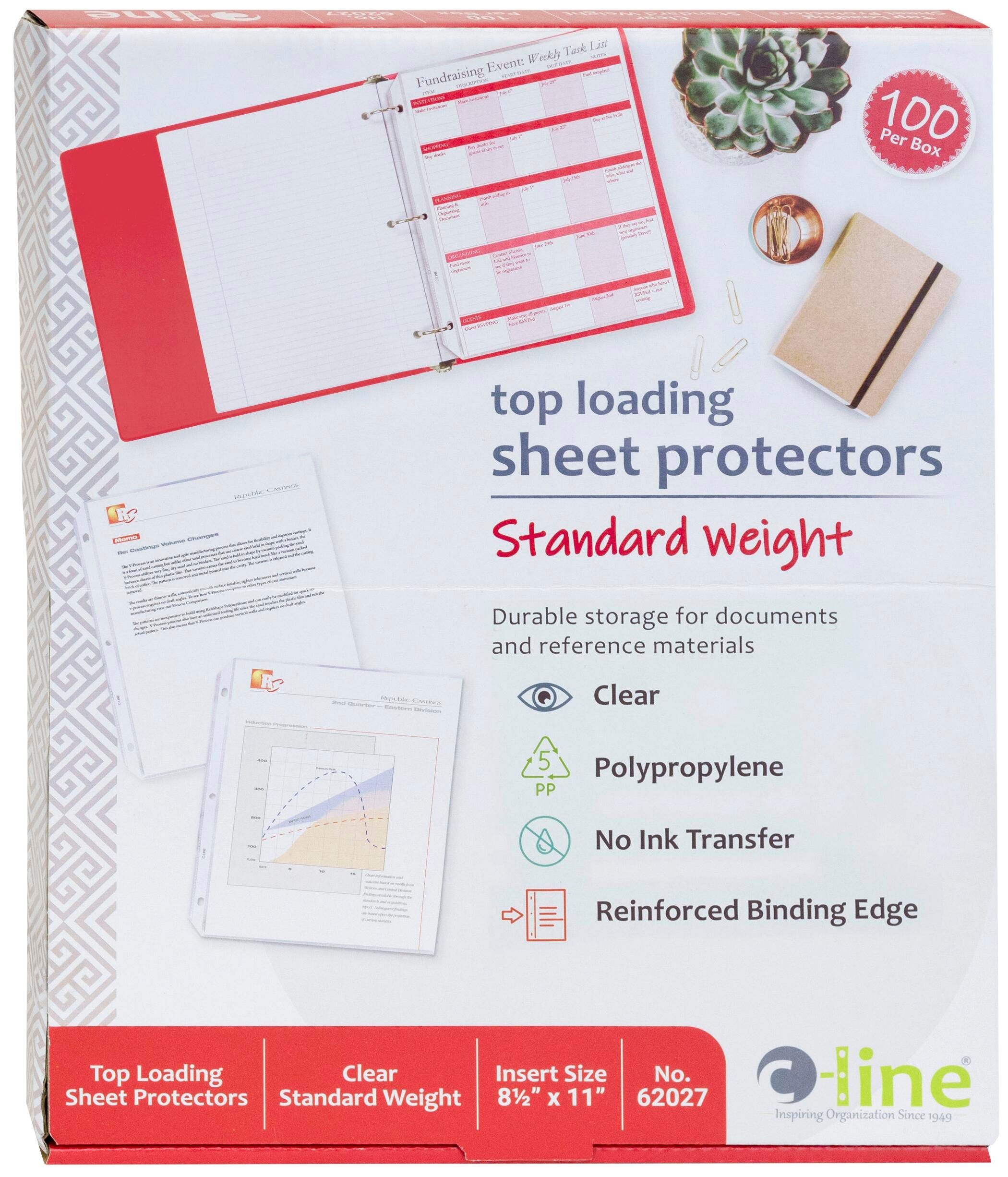 C-Line Standard Weight Polypropylene Sheet Protector, Clear, 8-1/2 x 11 Inches, Box of 100 2149595