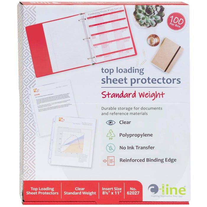 C-Line Standard Weight Polypropylene Sheet Protector, Clear, 8-1/2 x 11 Inches, Box of 100