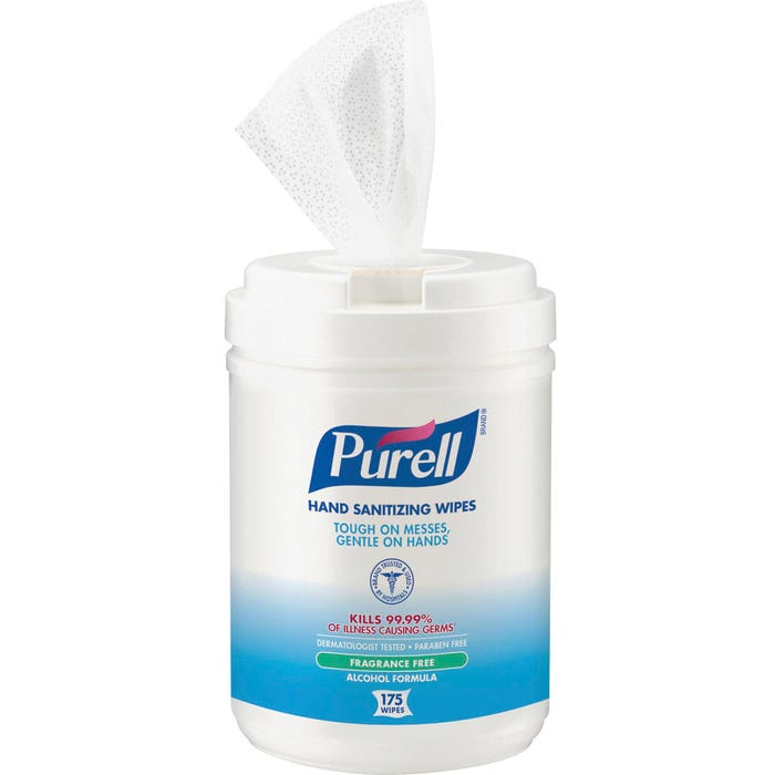 Purell Alcohol Hand Sanitizing Wipes, 175 Sheet Container, White