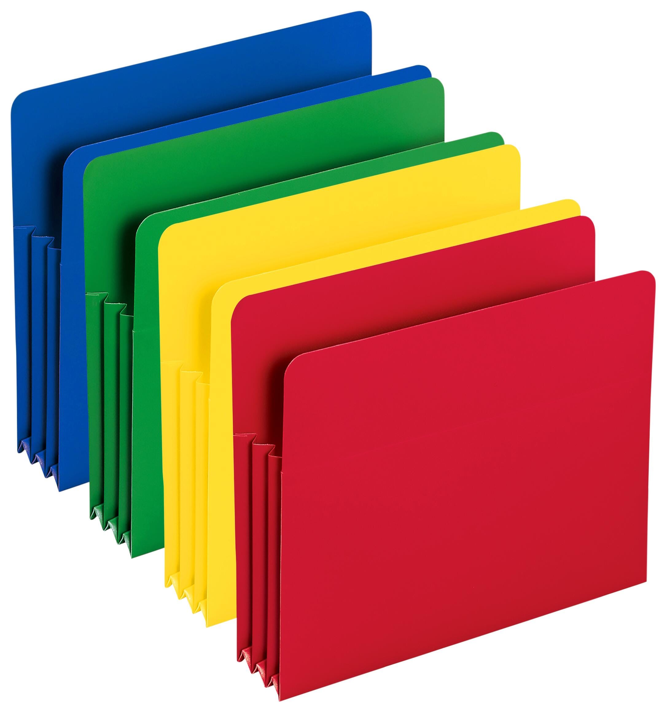Smead Poly File Pockets, Letter Size, Straight Cut Tabs, 3-1/2 Inch Expansion, Assorted Colors, Pack of 4
