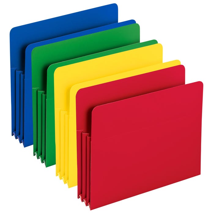 Smead Poly File Pockets, Letter Size, Straight Cut Tabs, 3-1/2 Inch Expansion, Assorted Colors, Pack of 4