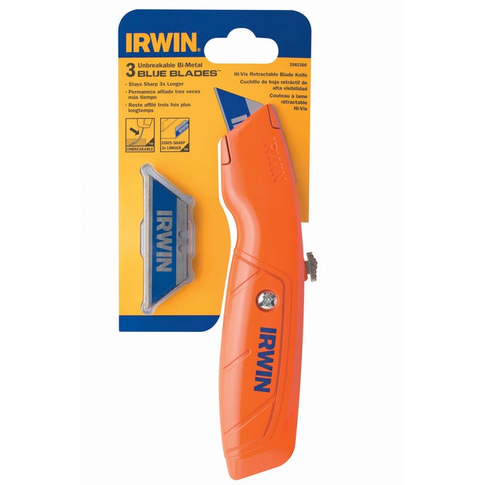 Vise Grip Retractable Utility Knife, Hi-Visibility Orange