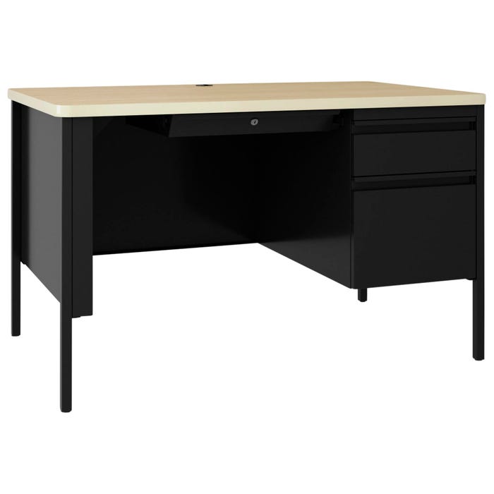 Lorell Fortress Single Pedestal Teacher's Desk, T-Mold Edge, Maple Surface, Black Finish, 48 x 29-1/2 x 30 Inches
