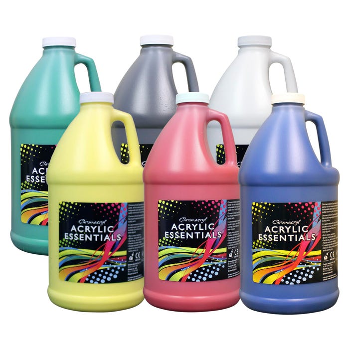 Chromacryl Acrylic Essentials, Half Gallons, Assorted Primary Colors, Set of 6