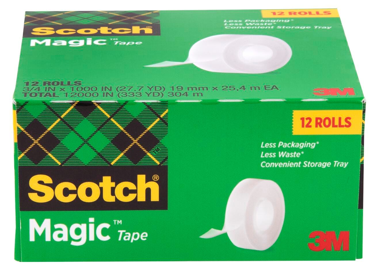 Scotch 810 Magic Invisible Tape, 0.75 in x 1000 Inch, Matte Clear, Pack of 12 2133638
