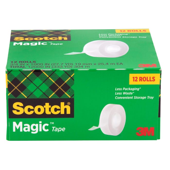 Scotch 810 Magic Invisible Tape, 0.75 in x 1000 Inch, Matte Clear, Pack of 12