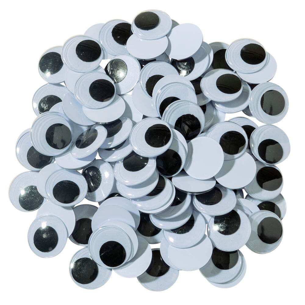Creativity Street Round Wiggle Eyes, 20 mm, Black on White, Pack of 100, Item Number 409849