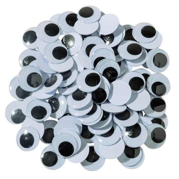 Creativity Street Round Wiggle Eyes, 20 mm, Black on White, Pack of 100
