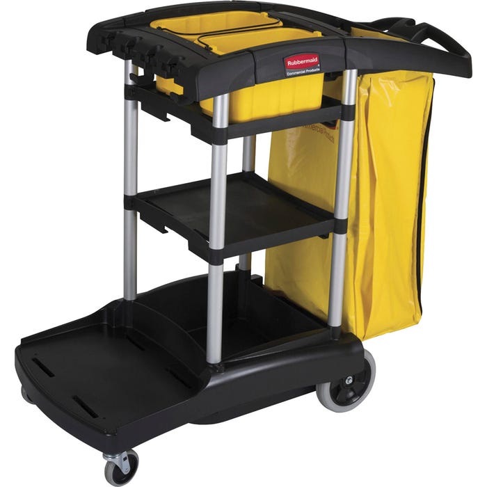 Rubbermaid High Capacity Cleaning Cart, 21-3/4 x 49-3/4 x 38-1/4 Inches, 32 - 55 gal, Plastic, Aluminum, Black