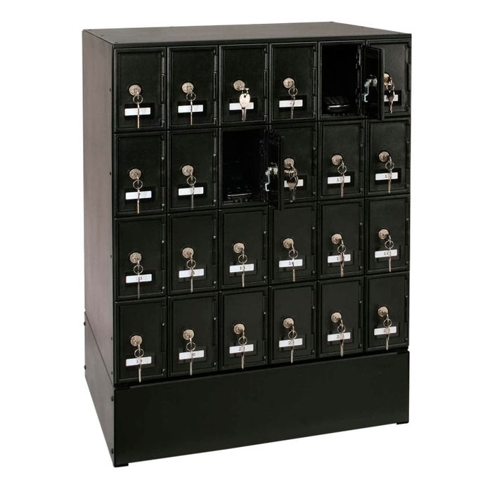 United Visual Products Cell Phone Locker with Base, 24 Lockers, A Size Door, Key Lock