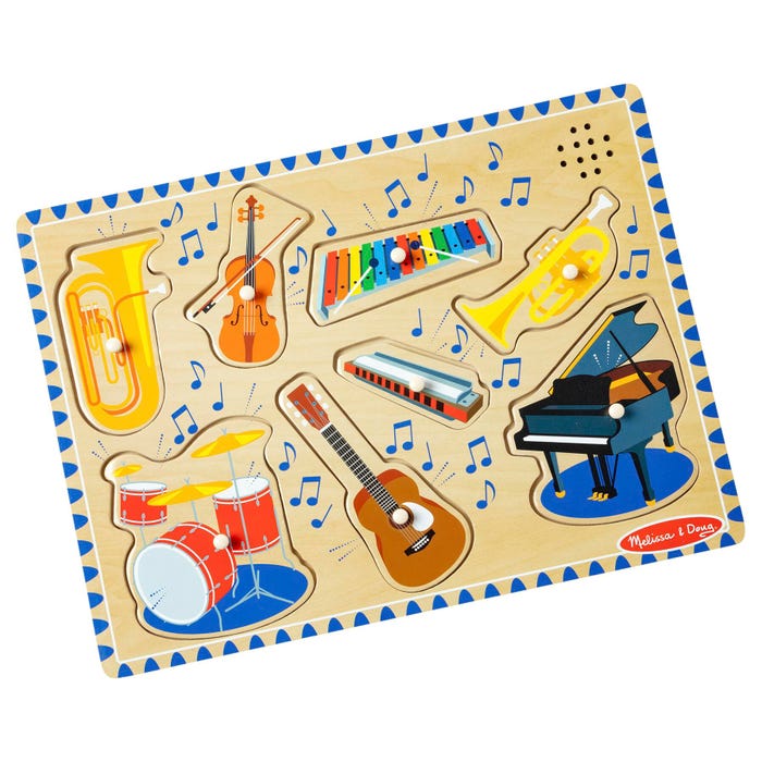 Melissa & Doug Wooden Musical Instruments Sound Puzzle, 8 Pieces with Board