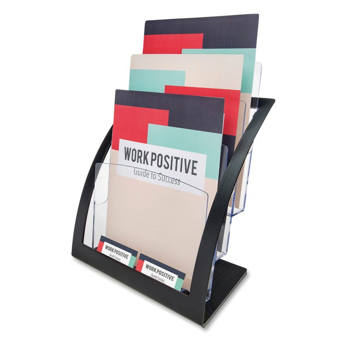 Deflect-O 3 Tier Contemporary Leaflet/Magazine Holder, 11-1/4 x 6-7/8 x 13-1/4 Inches, BLACK/CLEAR
