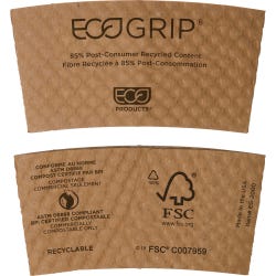 Eco-Products EcoGrip Recycled Paper Cup Sleeves, Kraft, Pack of 1300