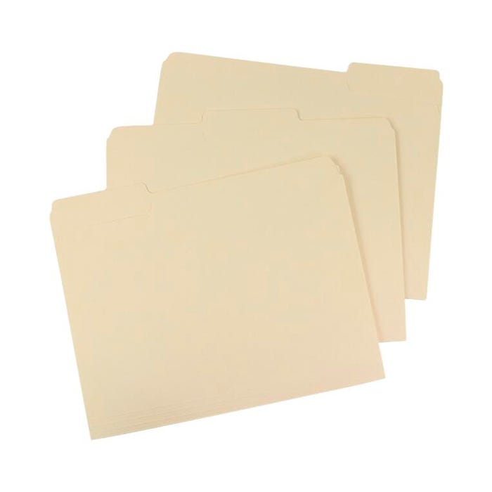 School Smart Reinforced File Folder, Letter Size, 1/3 Cut Tabs, Manila, Pack of 100