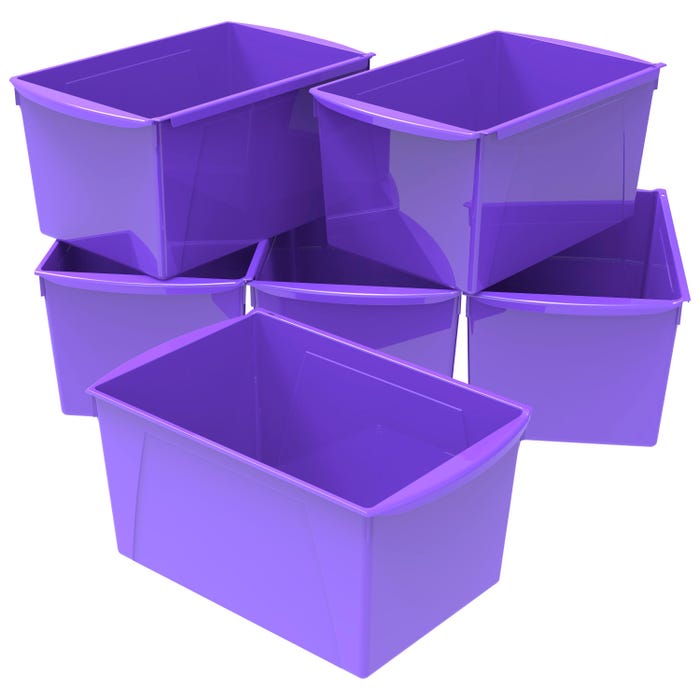 Storex Interlocking Book Bins, Double Wide, 14-1/2 x 9-1/5 x 7 Inches, Purple, Pack of 6