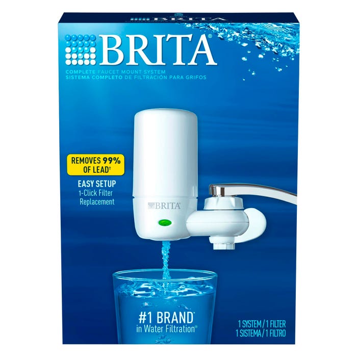Brita White On-Tap Faucet Mount Filter System with Refill, Polyethylene, Blue/White
