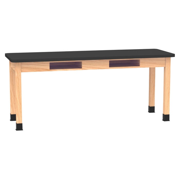 Classroom Select Science Table with Book Compartments, Epoxy Resin Top, 60 x 30 x 36 Inches, Oak, Black