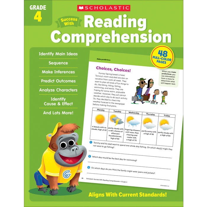 Scholastic Workbook Success With Reading Comprehension, Grade 4