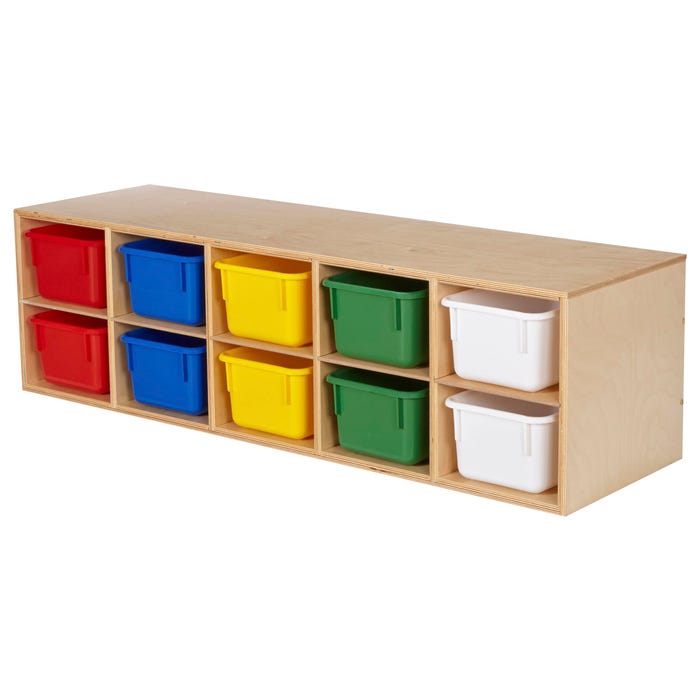 Childcraft Stacker Compartment Storage, 10 Primary Color Bins, 46-1/4 x 14-1/4 x 13-3/4 Inches