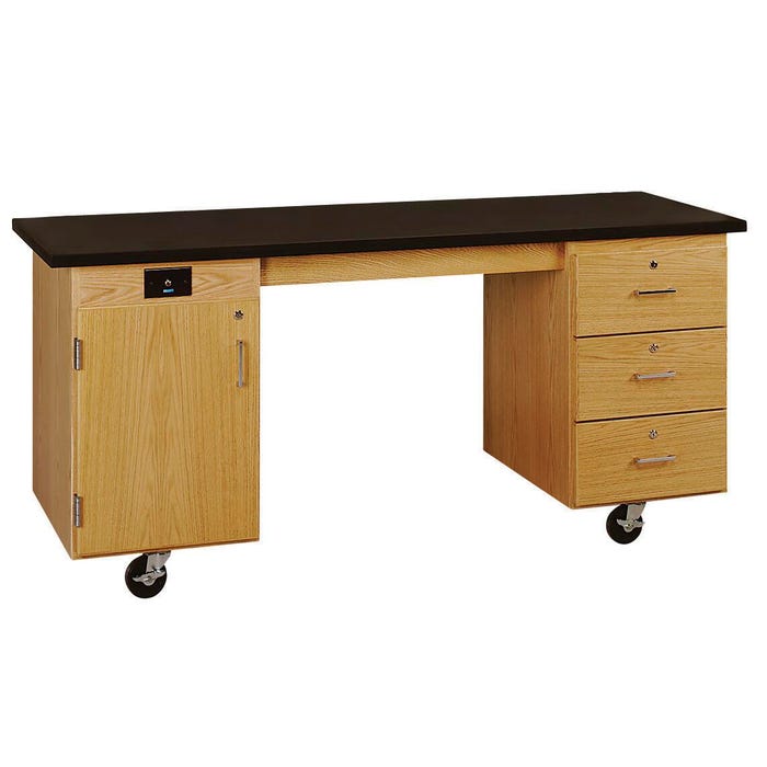 Diversified Woodcrafts ADA Compatible Mobile Lab Station, One Locking Door, Three Drawers, 72 x 24 x 33 Inches