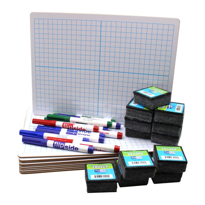 Flipside Set of XY Axis Two Sided Dry Erase Boards, Colored Pens, and Erasers, 9 x 12 Inches, 36 Pieces