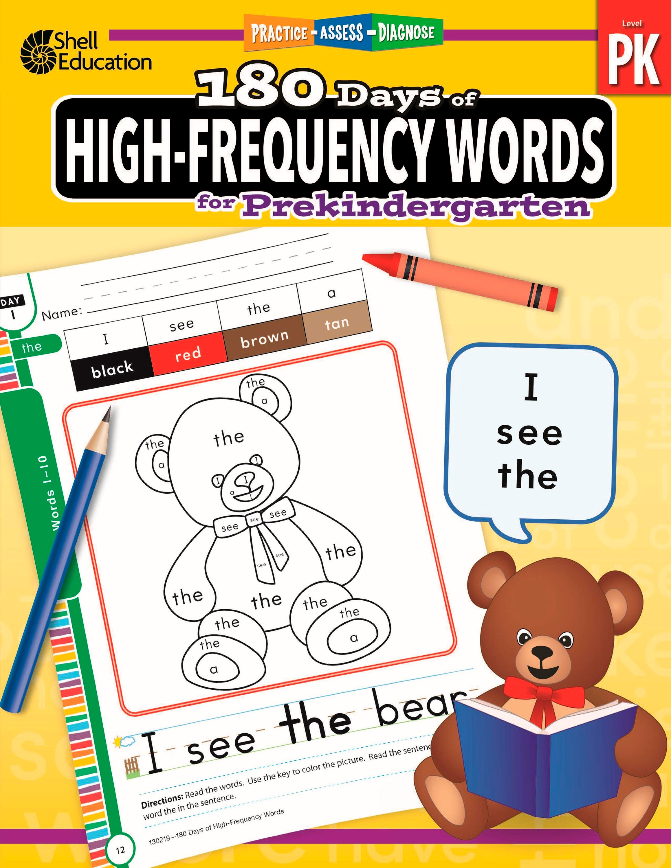 Shell Education 180 Days of High-Frequency Words for Prekindergarten 2132346