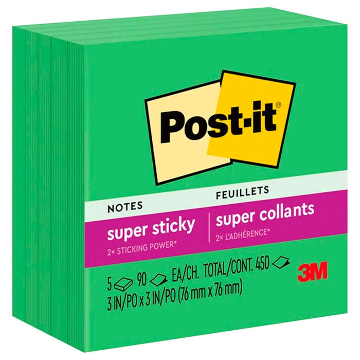 Post-it Super Sticky Notes, 3 x 3 Inches, Lucky Green, 5 Pads/Pack, 90 Sheets/Pad