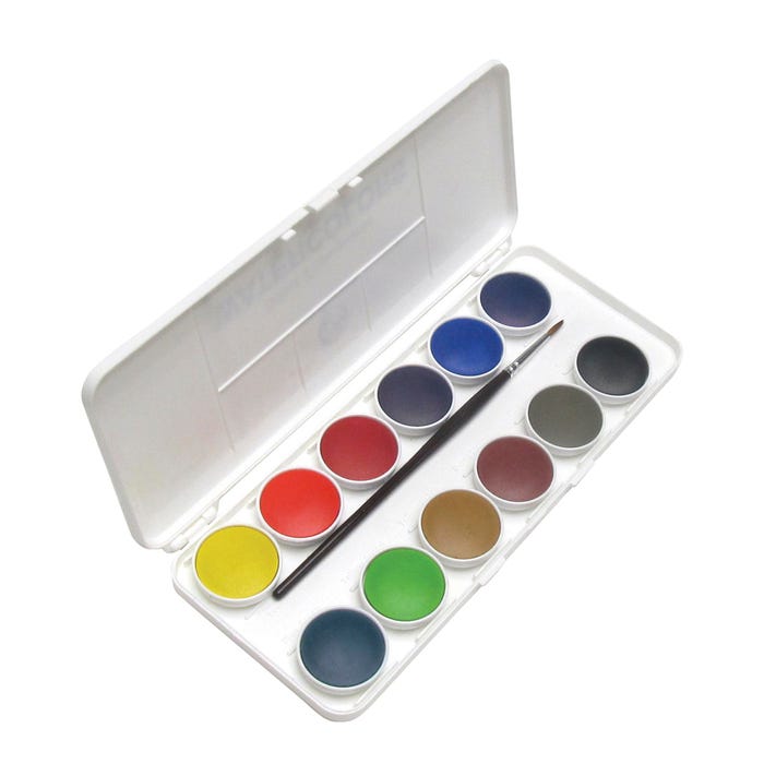 Grumbacher Non-Toxic Watercolor Paint Set with Brush, 12 Assorted Transparent Colors