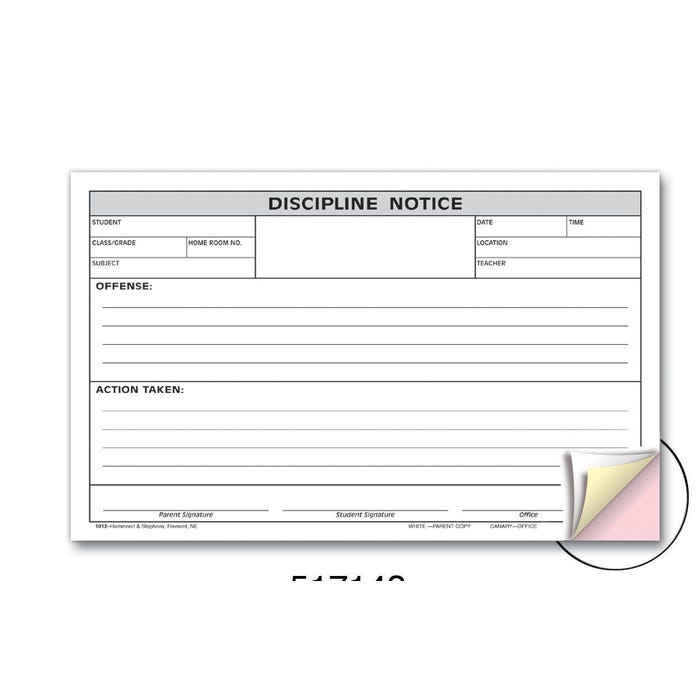 Hammond & Stephens 3-Part Carbonless Discipline Notice Form, 5 x 8 Inches, 100 Sheets