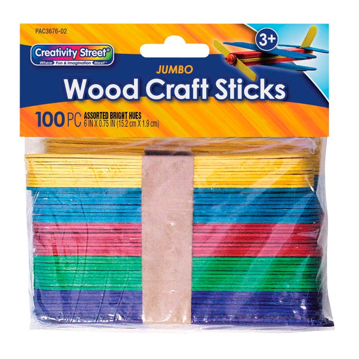Creativity Street Jumbo Craft Sticks, Bright Hues, Pack of 100