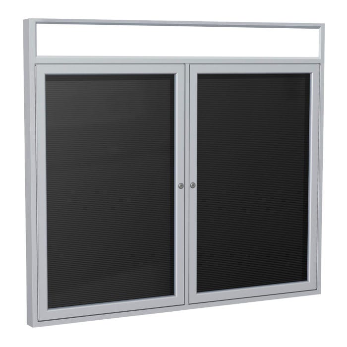 Ghent 3 Door Outdoor Enclosed Vinyl Letter Board with Satin Aluminum Illuminated Headliner Frame, 4 x 8 feet, Black