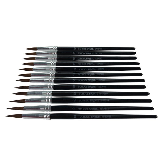 School Smart Watercolor Paint Brushes, Short Handle, Size 10, Set of 12