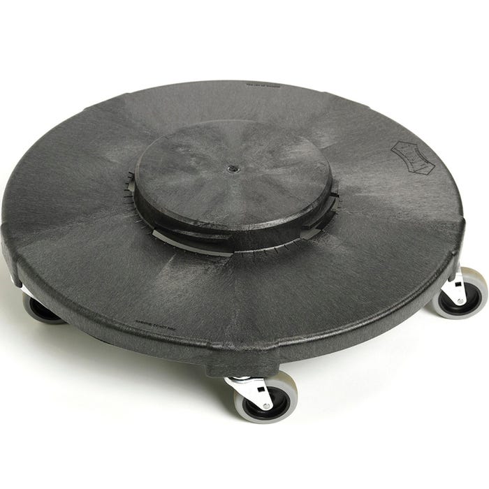 Genuine Joe Round Trash Receptacle Dolly, 32/44/55 gal, Engineered Resin, Black